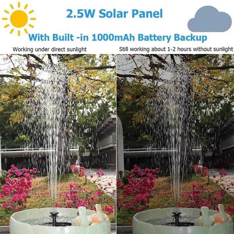 Solar Fountain Pump 2.5W Circle Floating Solar Water Fountains Pump Built-in Battery Backup with 6 Nozzles by Outdoor Solar Outlet