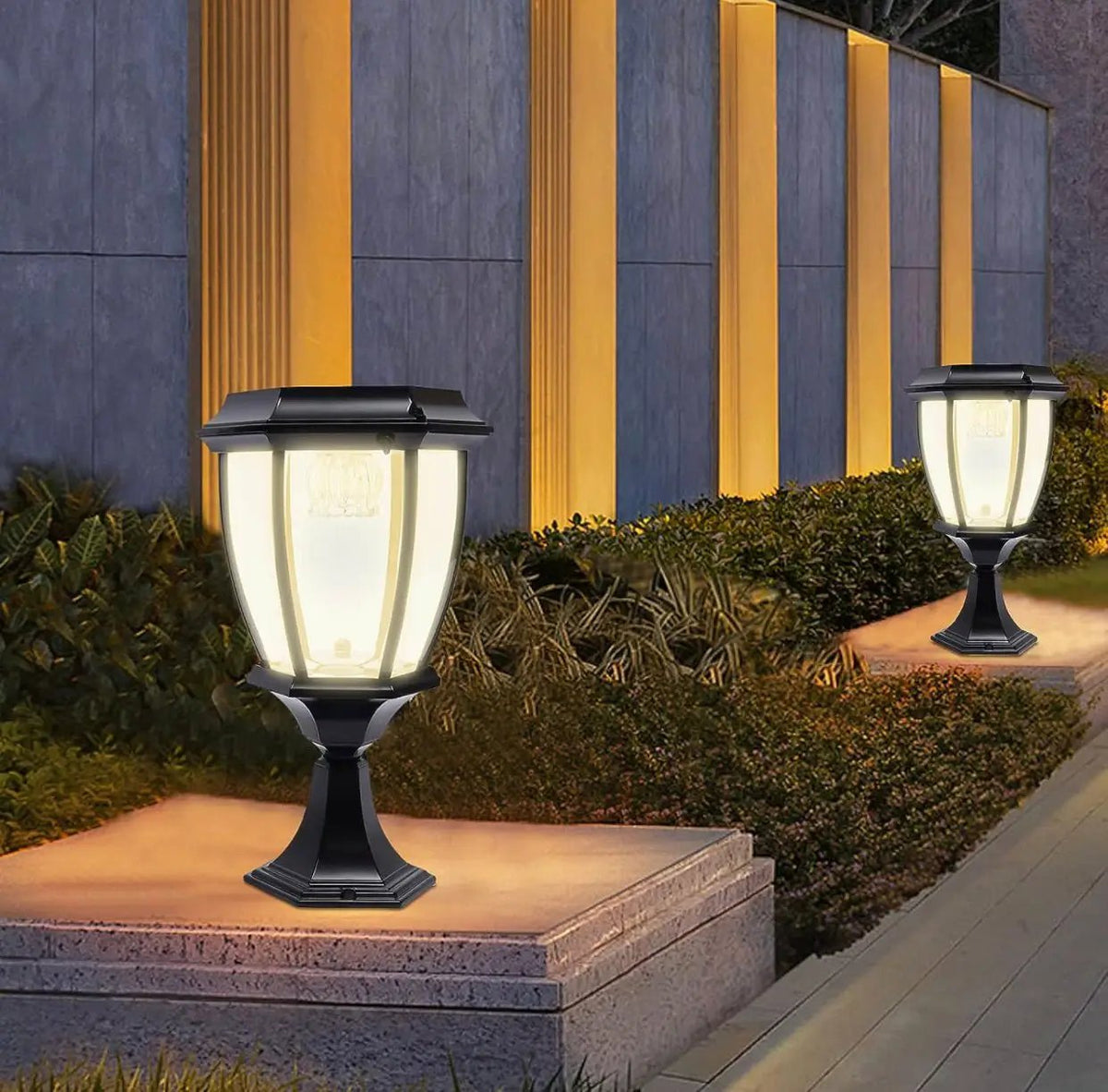 Solar Lamp Post Lights ,Outdoor Aluminum Floor Lamp,Waterproof Solar Powered Street Lights for Garden, Pathway, Driveway, Front/ Back Door, Warm White Solar Post Light,Replaceable Bulb(2 Pack) by Outdoor Solar Outlet