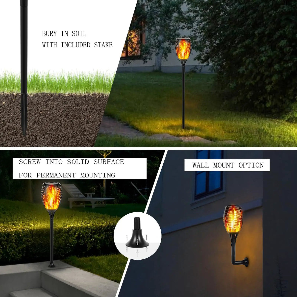 Solar LED Flame Lamp Lawn Flame Flickering Torch Light Outdoor Fire 96 LED Lights 4 Pack by Outdoor Solar Outlet