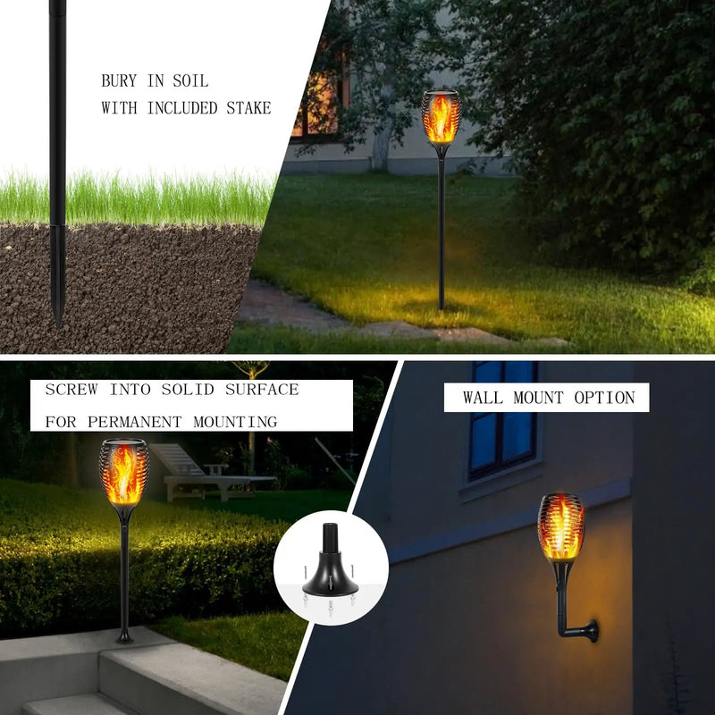 Solar LED Flame Lamp Lawn Flame Flickering Torch Light Outdoor Fire 96 LED Lights 4 Pack by Outdoor Solar Outlet