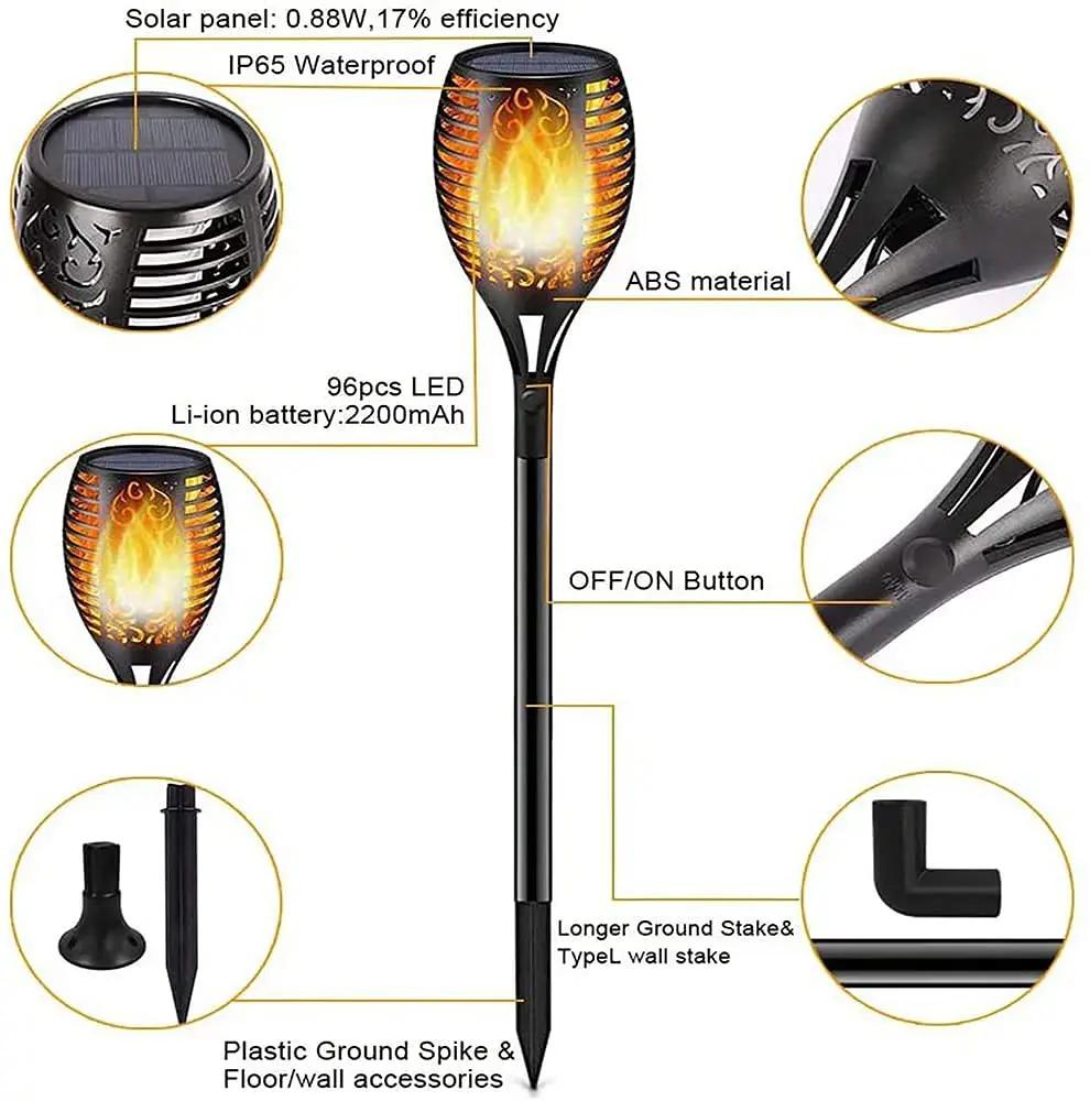Solar LED Flame Lamp Lawn Flame Flickering Torch Light Outdoor Fire 96 LED Lights 4 Pack by Outdoor Solar Outlet