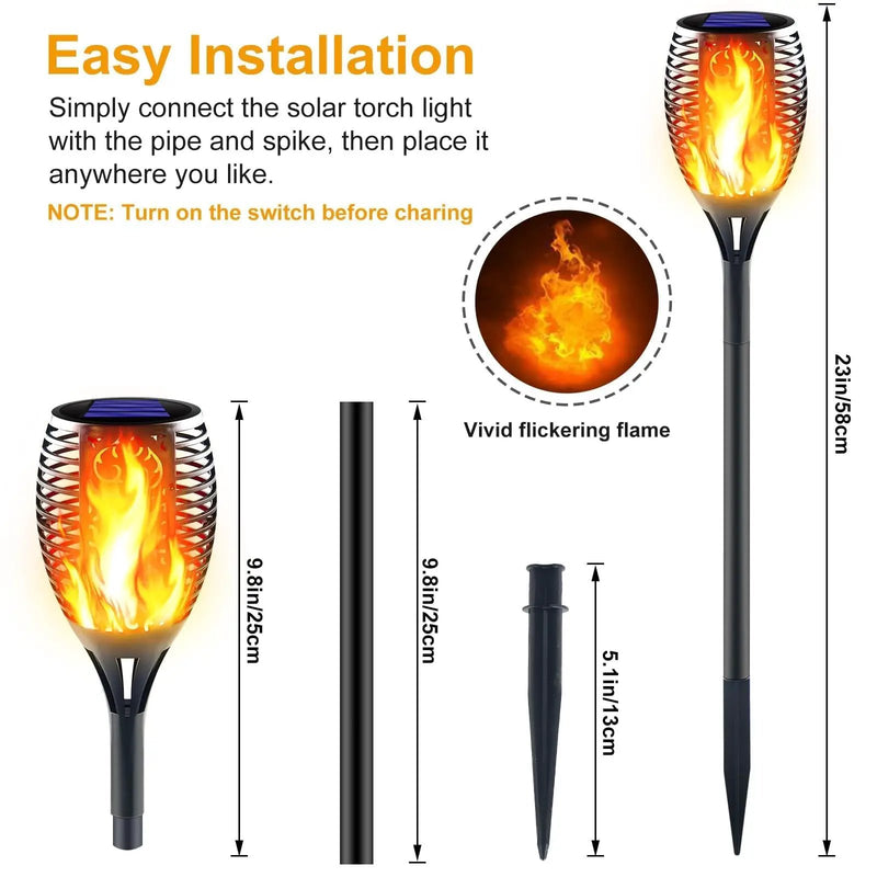 Solar LED Flame Lamp Lawn Flame Flickering Torch Light Outdoor Fire 96 LED Lights 4 Pack by Outdoor Solar Outlet