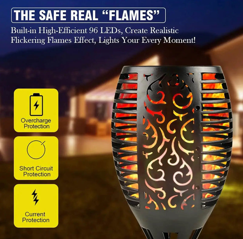 Solar LED Flame Lamp Lawn Flame Flickering Torch Light Outdoor Fire 96 LED Lights 4 Pack by Outdoor Solar Outlet