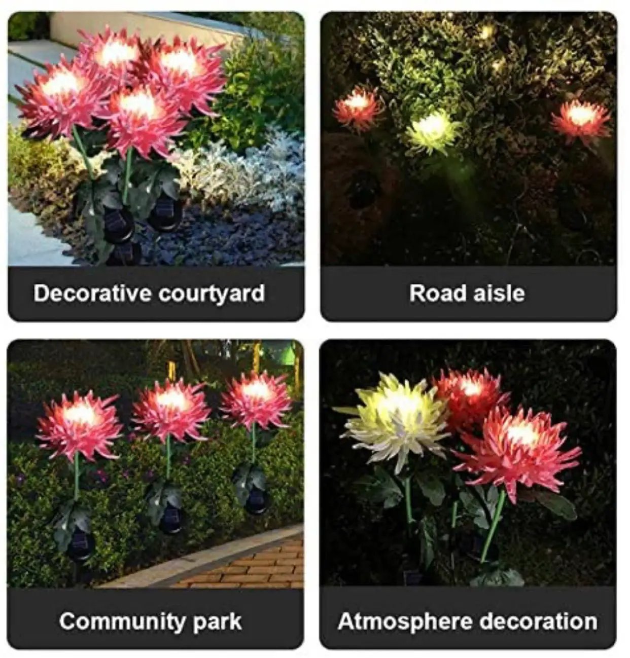 Solar LED Light Artificial Chrysanthemum Flower (3 Pack) by Outdoor Solar Outlet