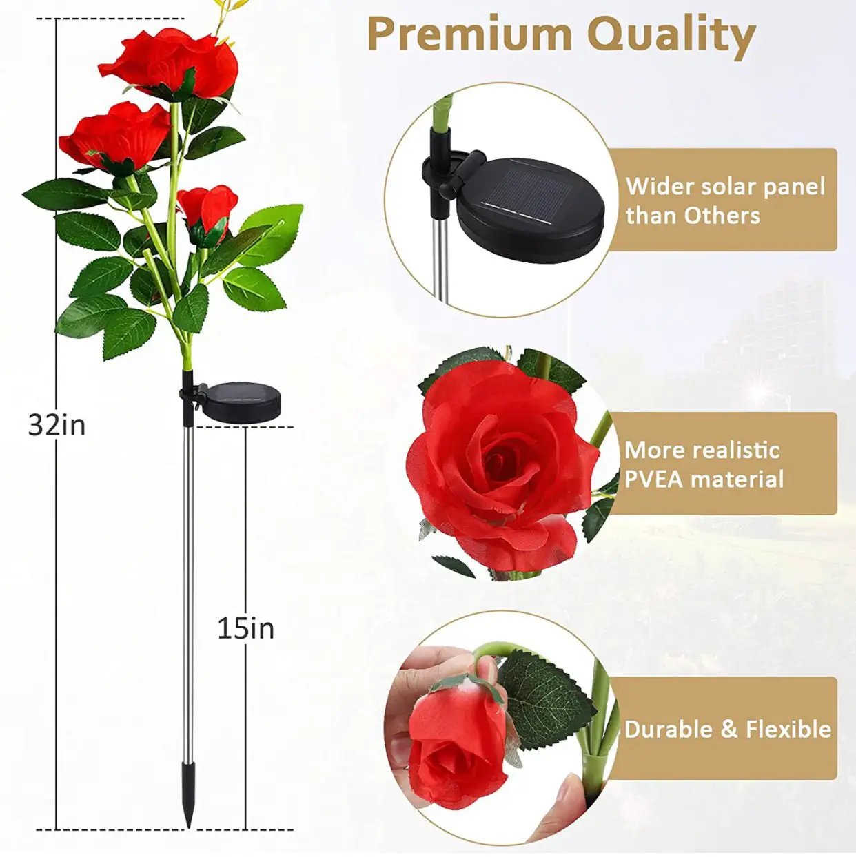 Solar LED Rose Flower Light (2 Pack) by Outdoor Solar Outlet