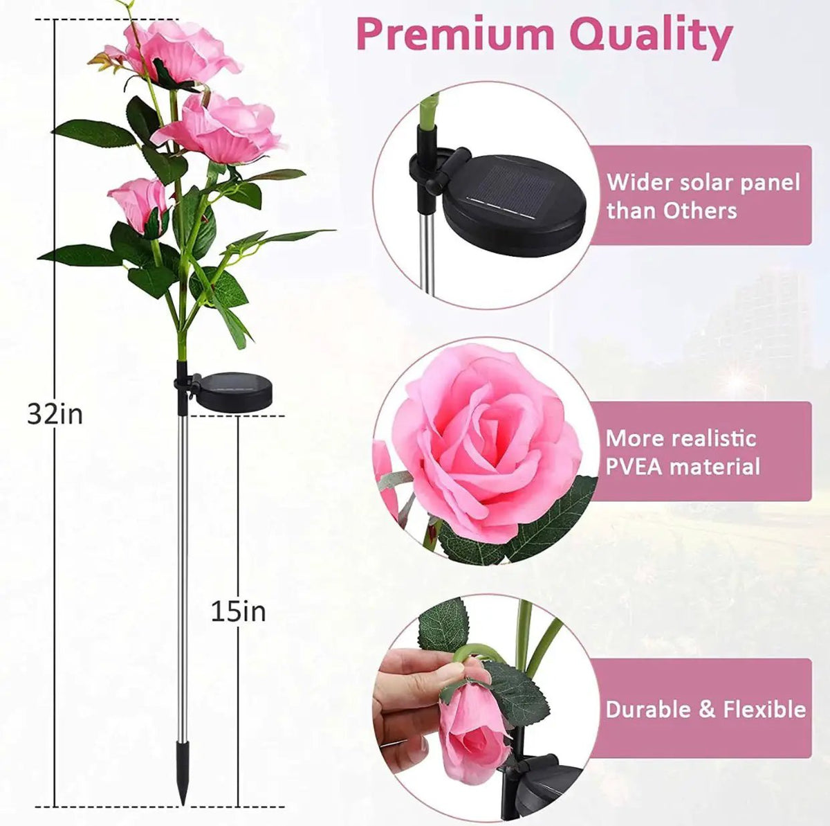Solar LED Rose Flower Light (2 Pack) by Outdoor Solar Outlet