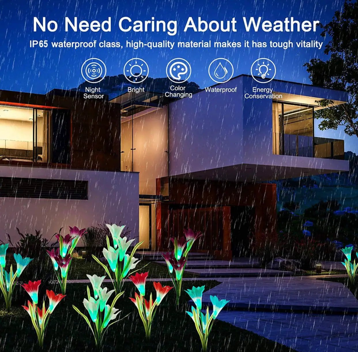 Solar Lily Flower Lights (Pack of 4 = 16 Flowers) by Outdoor Solar Outlet
