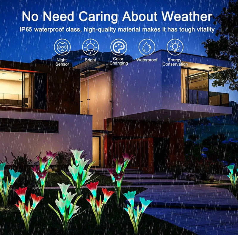Solar Lily Flower Lights (Pack of 4 = 16 Flowers) by Outdoor Solar Outlet