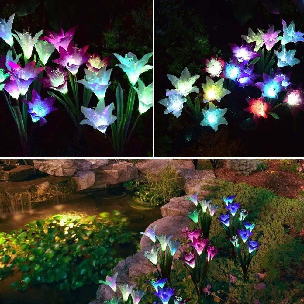Solar Lily Flower Lights (Pack of 4 = 16 Flowers) by Outdoor Solar Outlet