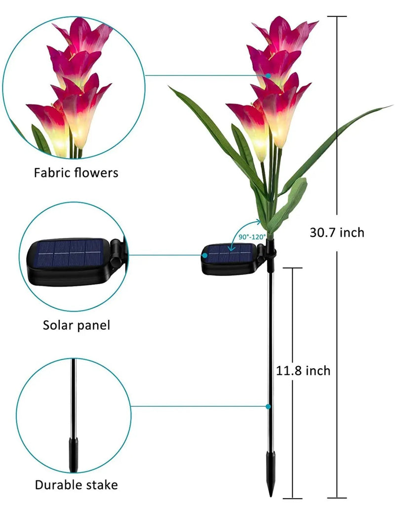 Solar Lily Flower Lights (Pack of 4 = 16 Flowers) by Outdoor Solar Outlet