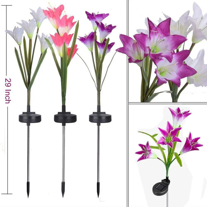 Solar Lily Flower Lights (Pack of 4 = 16 Flowers) by Outdoor Solar Outlet
