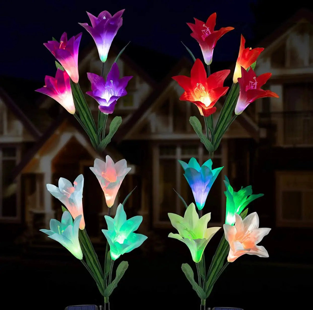 Solar Lily Flower Lights (Pack of 4 = 16 Flowers) by Outdoor Solar Outlet