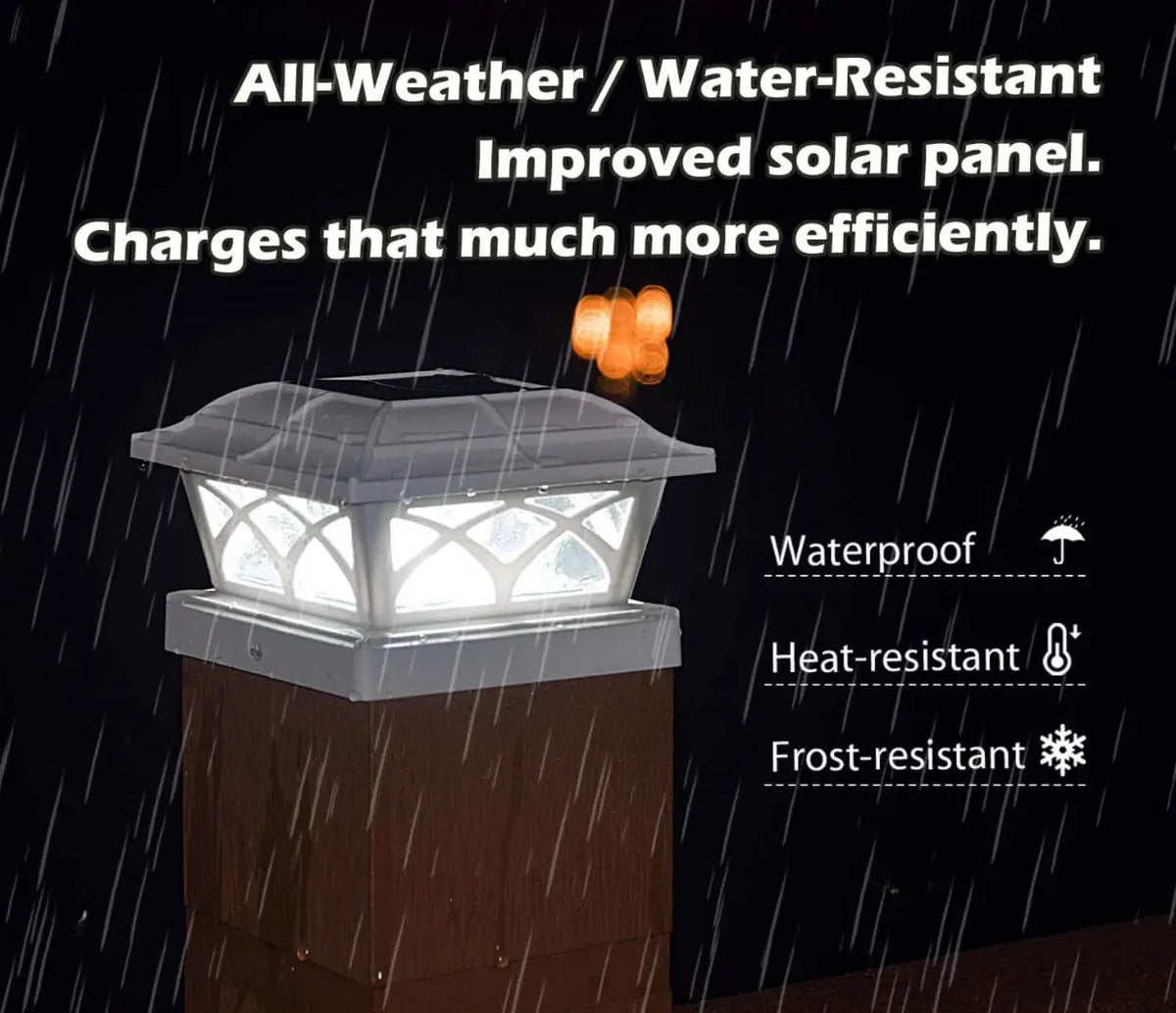 Solar Post Cap Lights Outdoor Glass 2 Modes 8 LEDs for 4x4 5x5 6x6 Posts Fence Deck Patio Decoration Warm White/Cool White (2 Pack) by Outdoor Solar Outlet