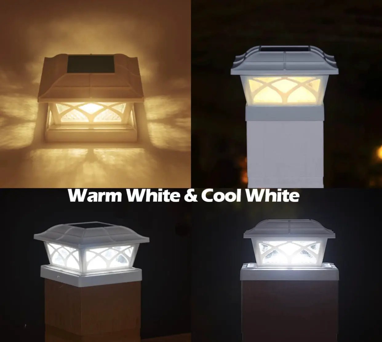 Solar Post Cap Lights Outdoor Glass 2 Modes 8 LEDs for 4x4 5x5 6x6 Posts Fence Deck Patio Decoration Warm White/Cool White (2 Pack) by Outdoor Solar Outlet