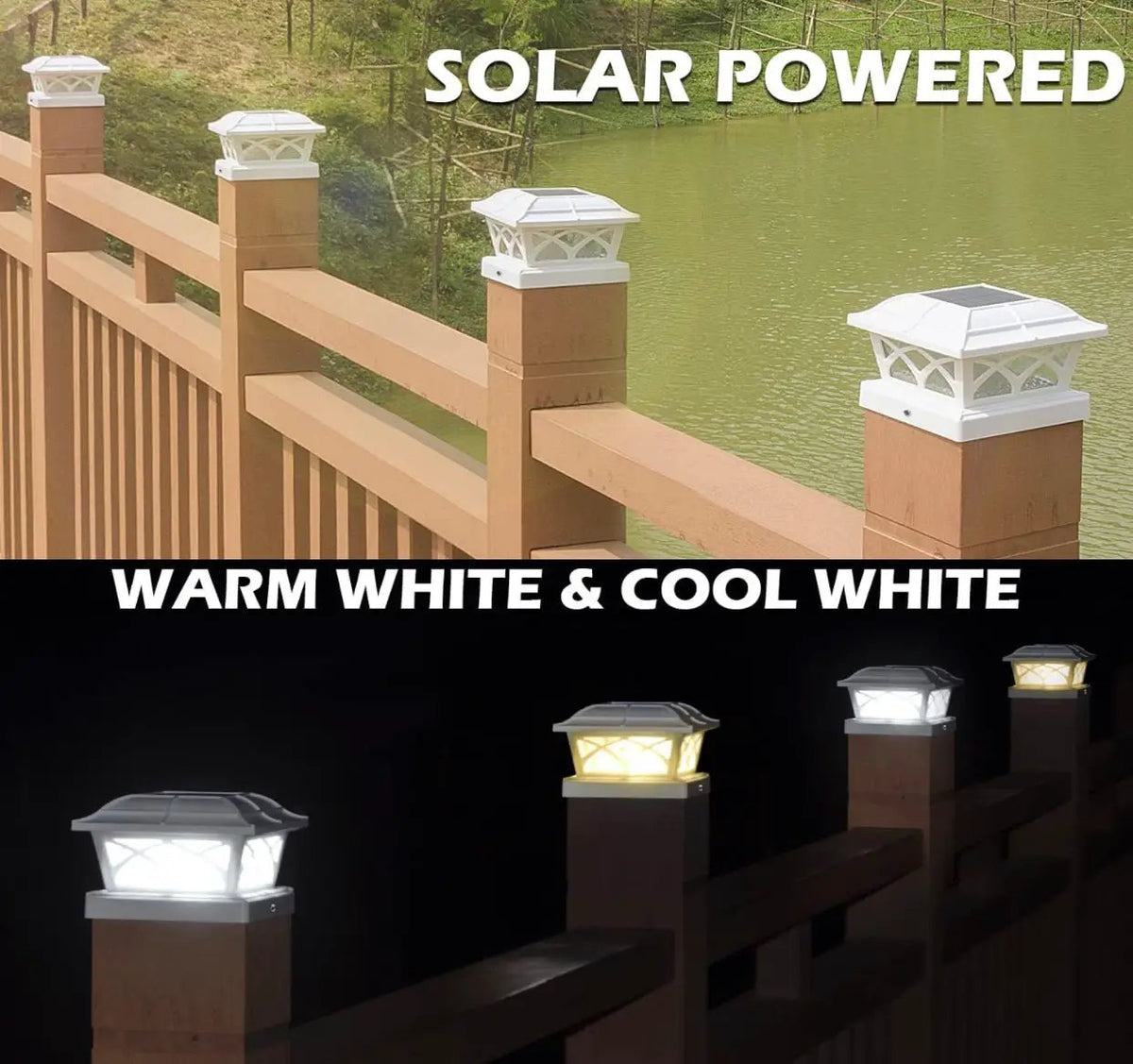 Solar Post Cap Lights Outdoor Glass 2 Modes 8 LEDs for 4x4 5x5 6x6 Posts Fence Deck Patio Decoration Warm White/Cool White (2 Pack) by Outdoor Solar Outlet