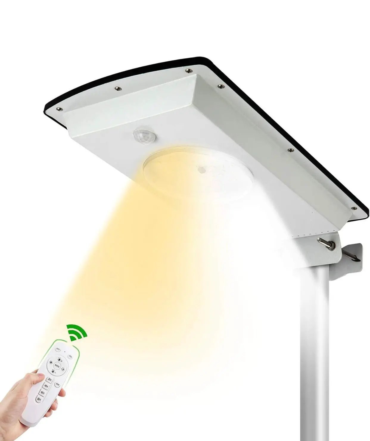 Solar Street Lights Outdoor, Cool White/Warm White Solar Street Light Dusk to Dawn/Motion Sensor, 1300LM IP65 Waterproof, Dimmable Remote Control by Outdoor Solar Outlet