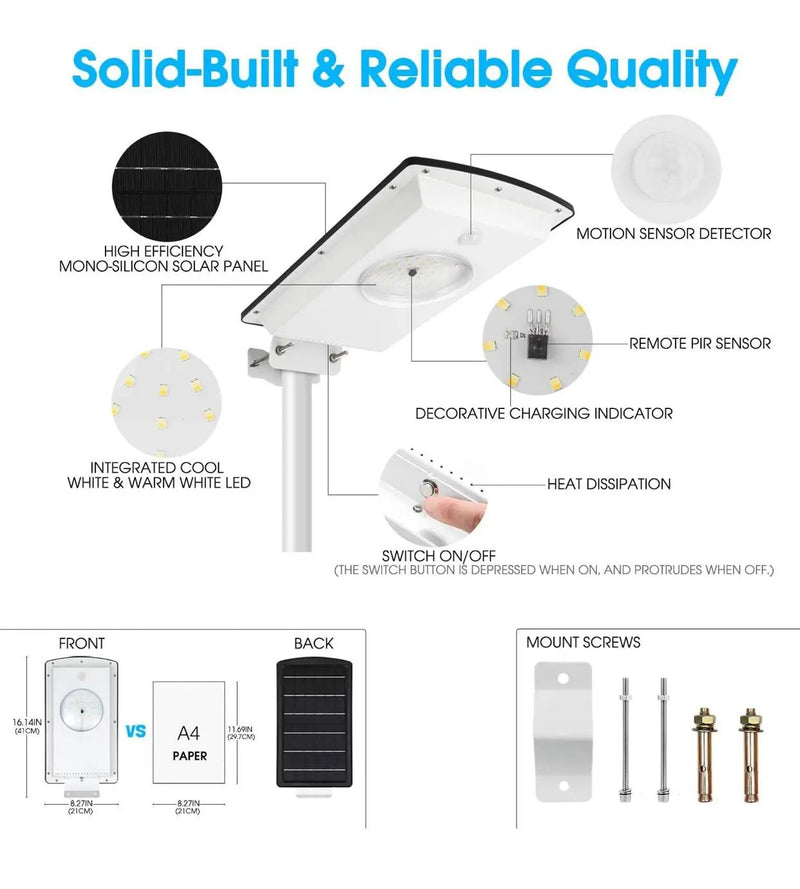 Solar Street Lights Outdoor, Cool White/Warm White Solar Street Light Dusk to Dawn/Motion Sensor, 1300LM IP65 Waterproof, Dimmable Remote Control by Outdoor Solar Outlet