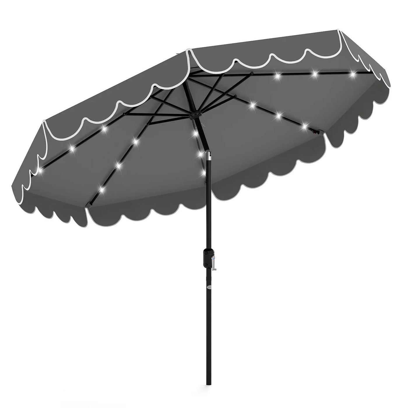 9.3 Feet Solar Patio Umbrella with 24 LED Lights Vented Top and Ruffles-Beige by DirectDeals