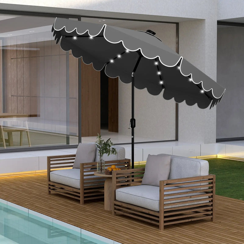 9.3 Feet Solar Patio Umbrella with 24 LED Lights Vented Top and Ruffles-Beige by DirectDeals