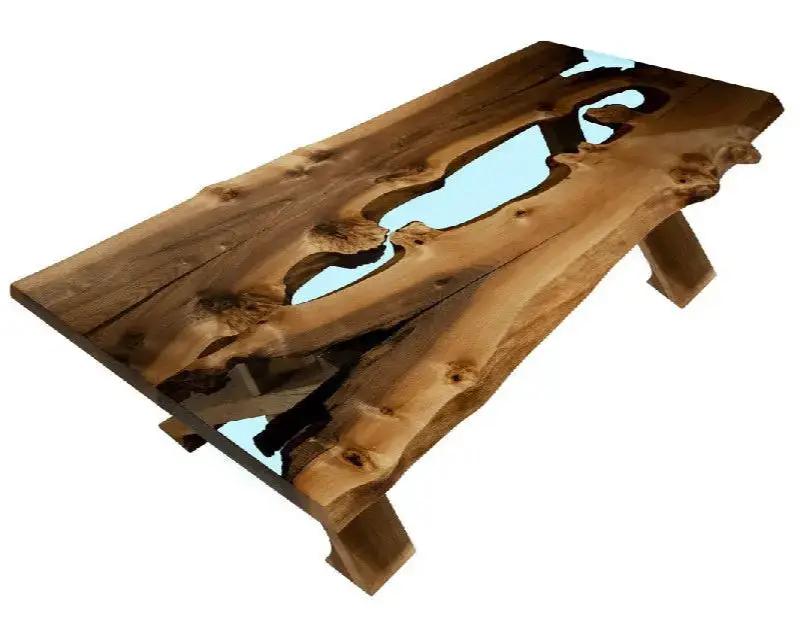 Live Edge Rustic, Epoxy Resin River Dining Room Table Made of Walnut by Gizz