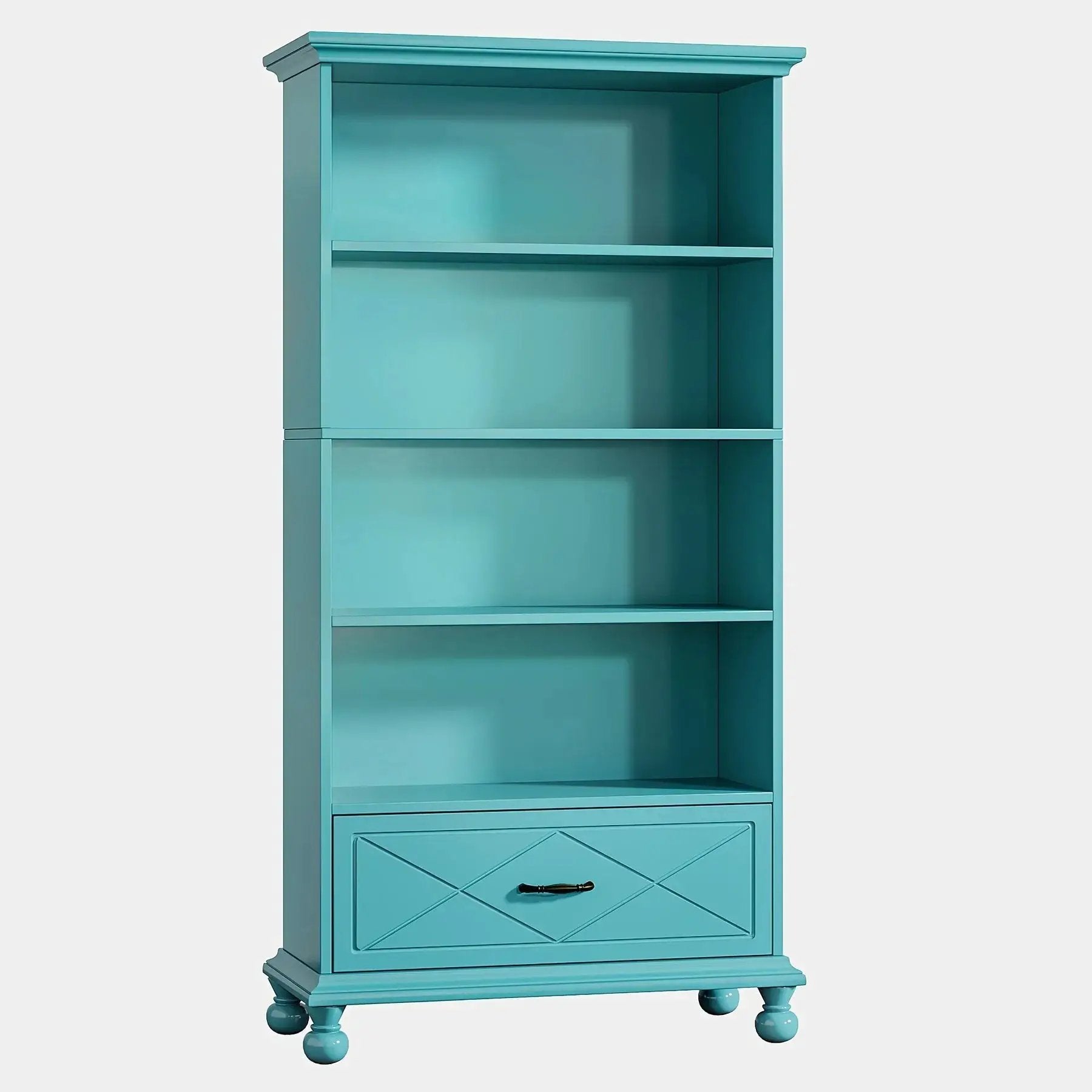 Solid Wood 6-Shelf Bookcase with Drawer, 71 Inch Ocean Blue by House Of Avana