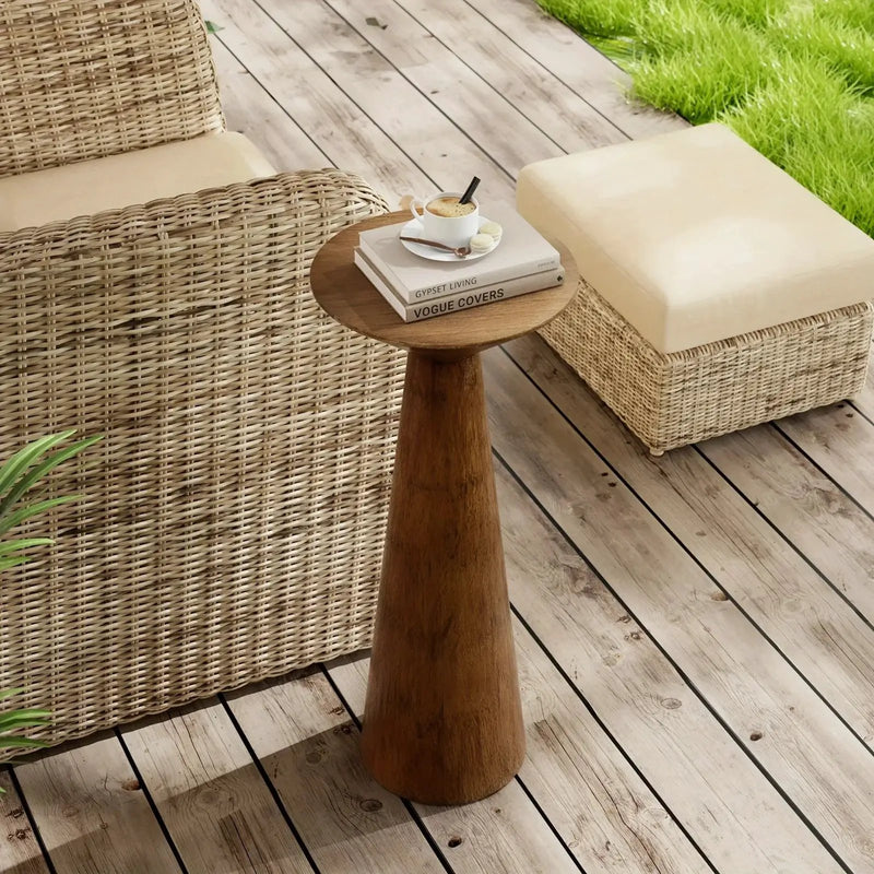 Solid Wood Modern Farmhouse Tall Pedestal End Table with Round Top - Lightweight Sturdy Indoor/Outdoor Accent Table, Walnut Finish, Compact Round Drink Table for Patio, Living Room, Bedroom, Small Space - Durable Wood Constru by House Of Avana