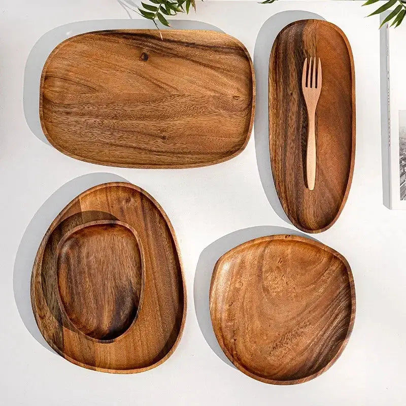 Solid Wood Oval Serving Tray with Irregular Shape for Fruit and Bread by House Of Avana