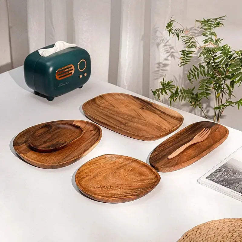 Solid Wood Oval Serving Tray with Irregular Shape for Fruit and Bread by House Of Avana