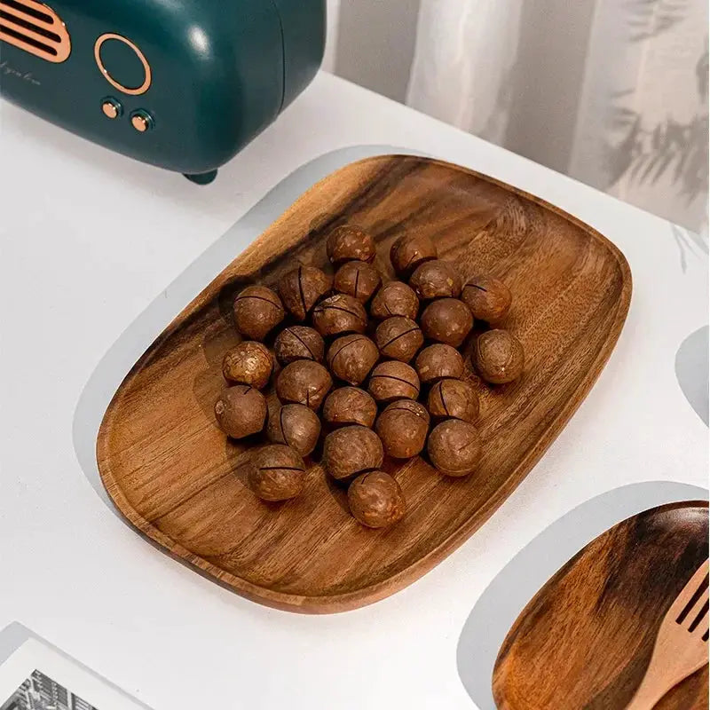 Solid Wood Oval Serving Tray with Irregular Shape for Fruit and Bread by House Of Avana