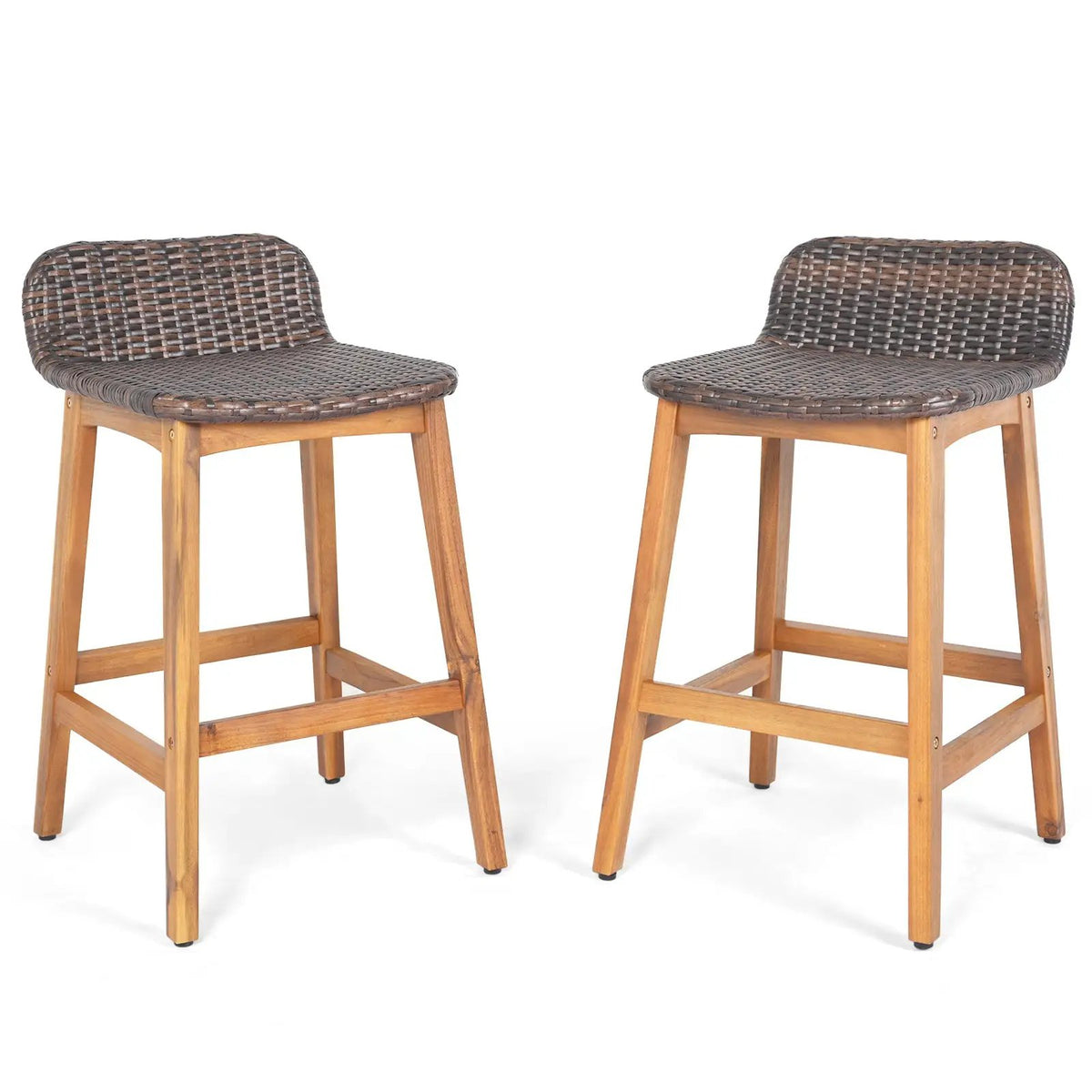 Solid Acacia Wood Bar Stools Set of 2 with Backrests and Footrests for Porch by DirectDeals