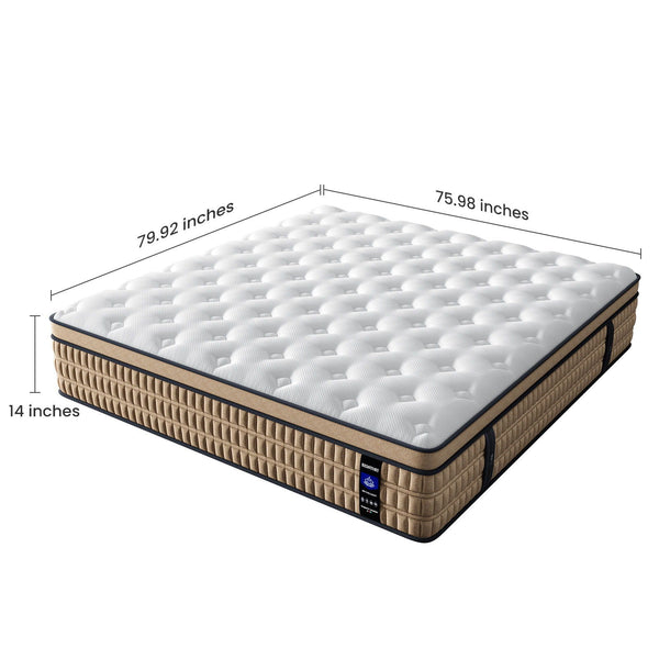 14" King Hybrid Mattress with Gel Memory Foam & Pocket Springs - Brown & White, photo 2 of 4