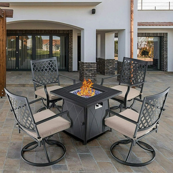 Sophia & William Outdoor Gas Fire Pit Table Set W/ Cushioned Swivel Dining Chairs, 5PCS (SAK63872)
