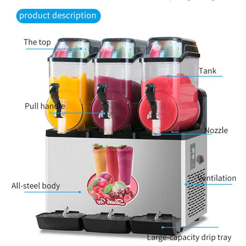 Premium Commercial Stainless Steel Slushy Machine With Triple Tank Advance Cooling, 45L (SAK52258) by SAKSBY WHOLESALE