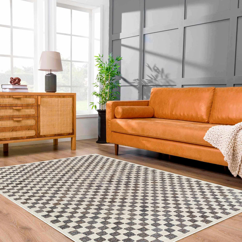 Halen Taupe Checkered Area Rug by Boutique Rugs