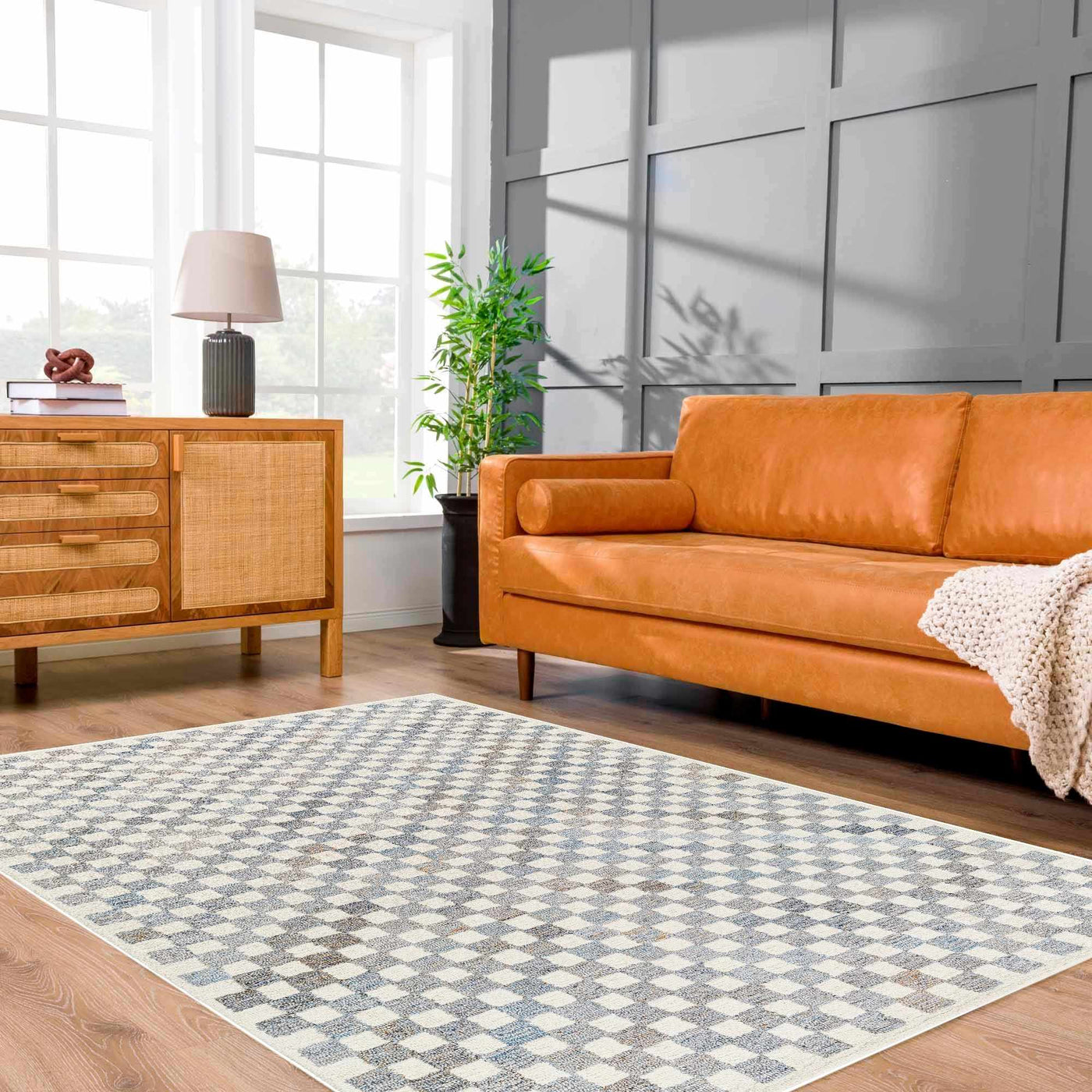 Halen Gray Checkered Area Rug by Boutique Rugs
