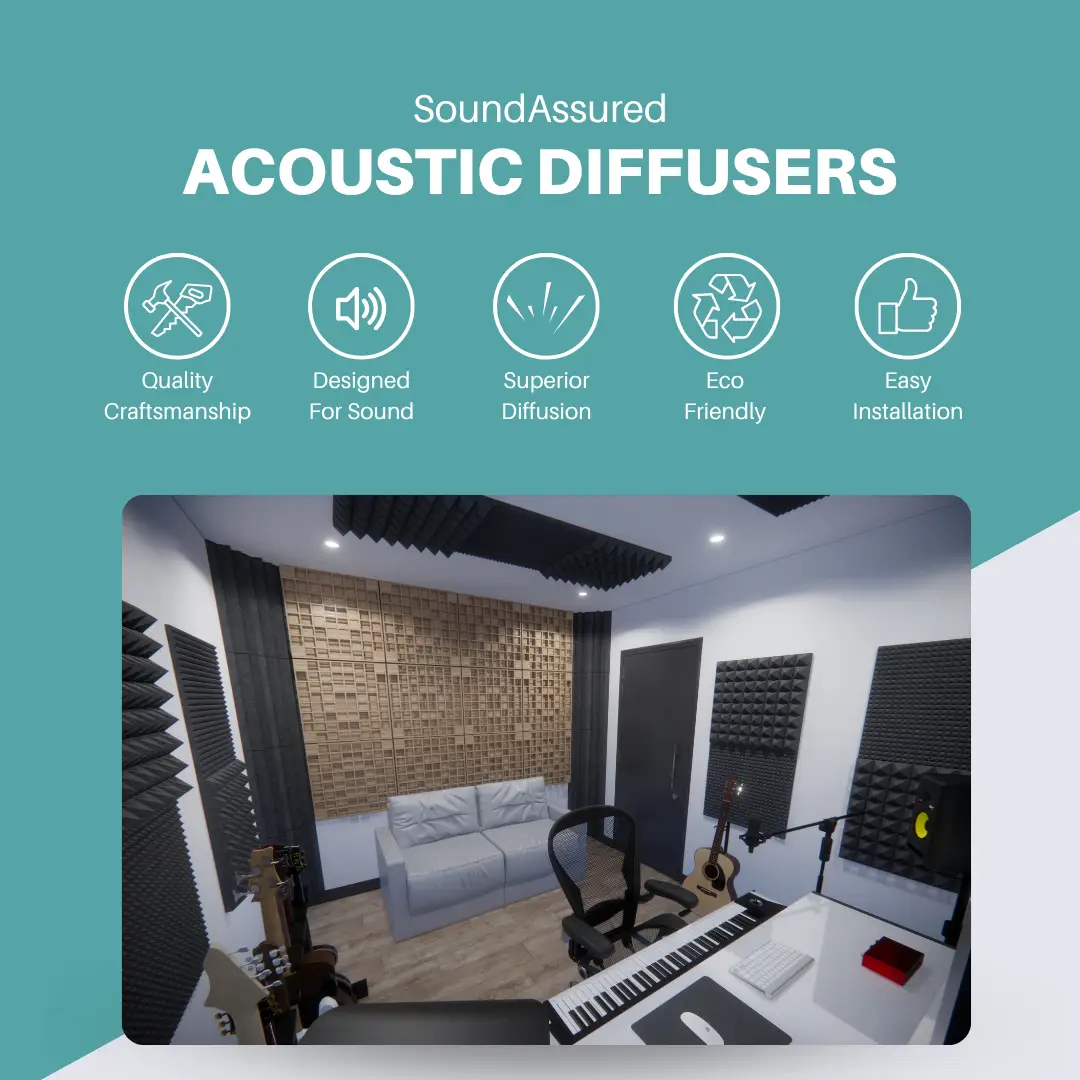 Pine Wood Acoustic Diffuser - Wooden Acoustic Diffusion Panel For Sound Scattering by SoundAssured