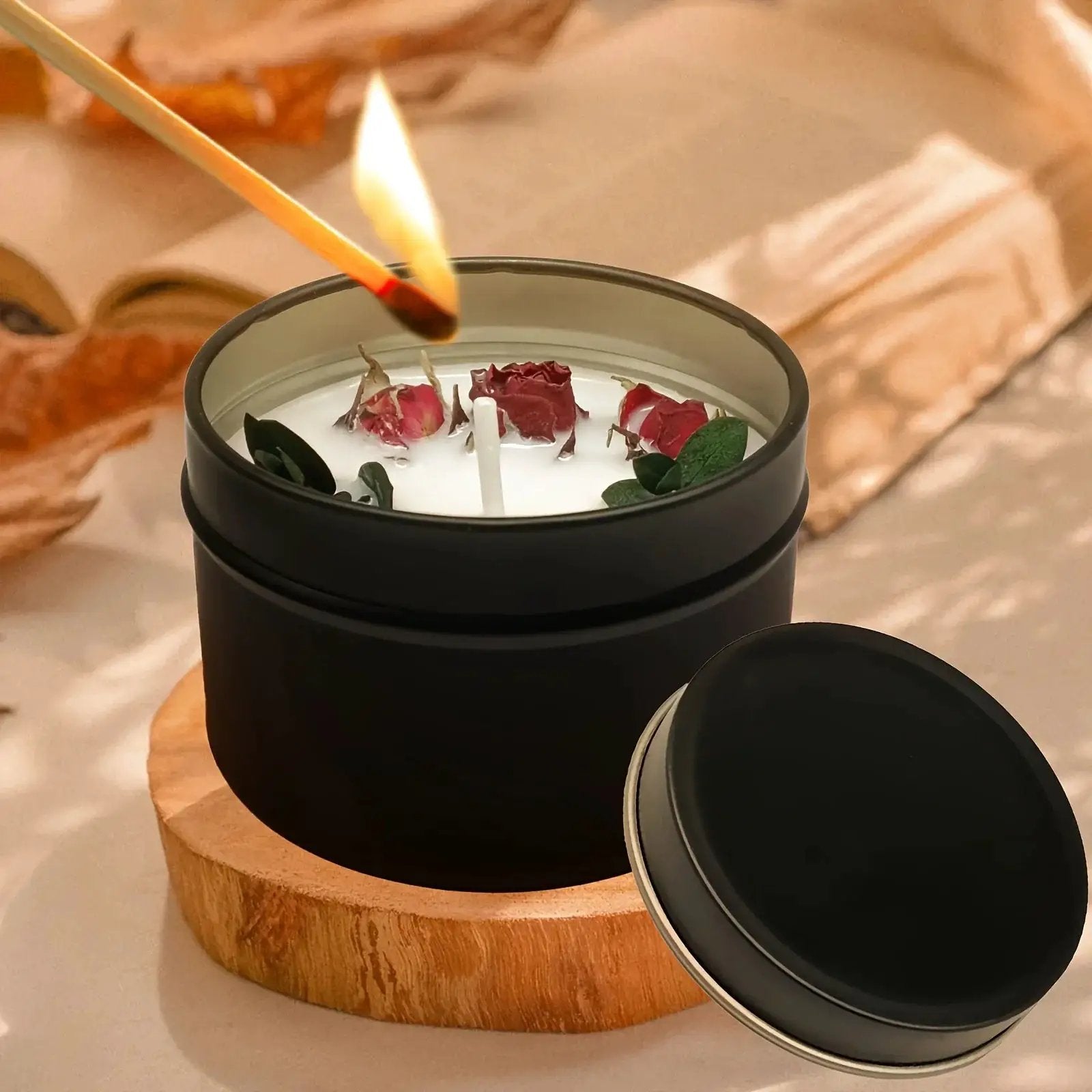 Soy Wax Candle in Black Metal Jar Long Burning by House Of Avana