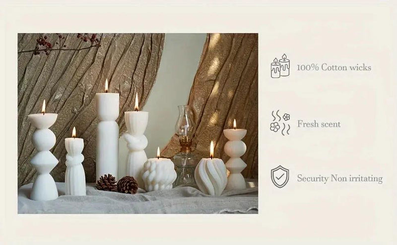 Soy Wax Ribbed Pillar Candles 7-Pack by House Of Avana