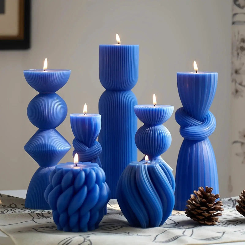 Soy Wax Ribbed Pillar Candles 7-Pack by House Of Avana