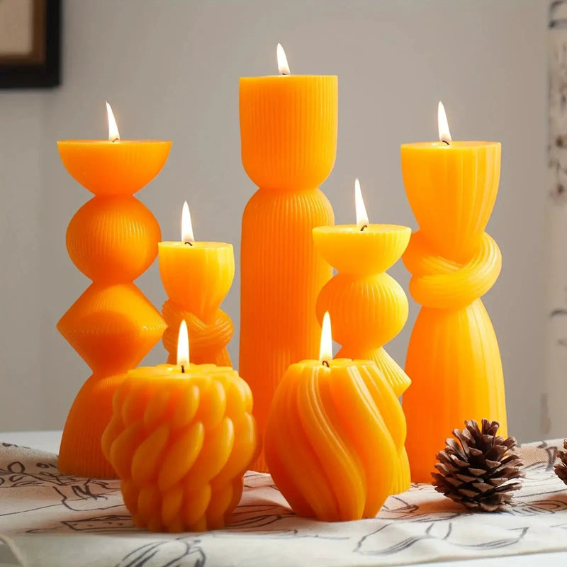 Soy Wax Ribbed Pillar Candles 7-Pack by House Of Avana