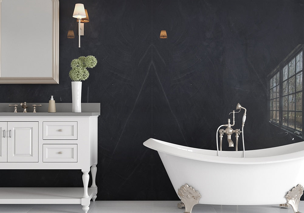 Soyeux Noir Honed Quartzite Slab Random room scene