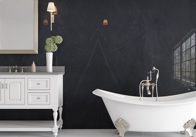 Soyeux Noir Honed Quartzite Slab Random room scene