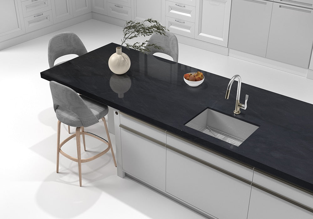 Soyeux Noir Honed Quartzite Slab Random room scene 4