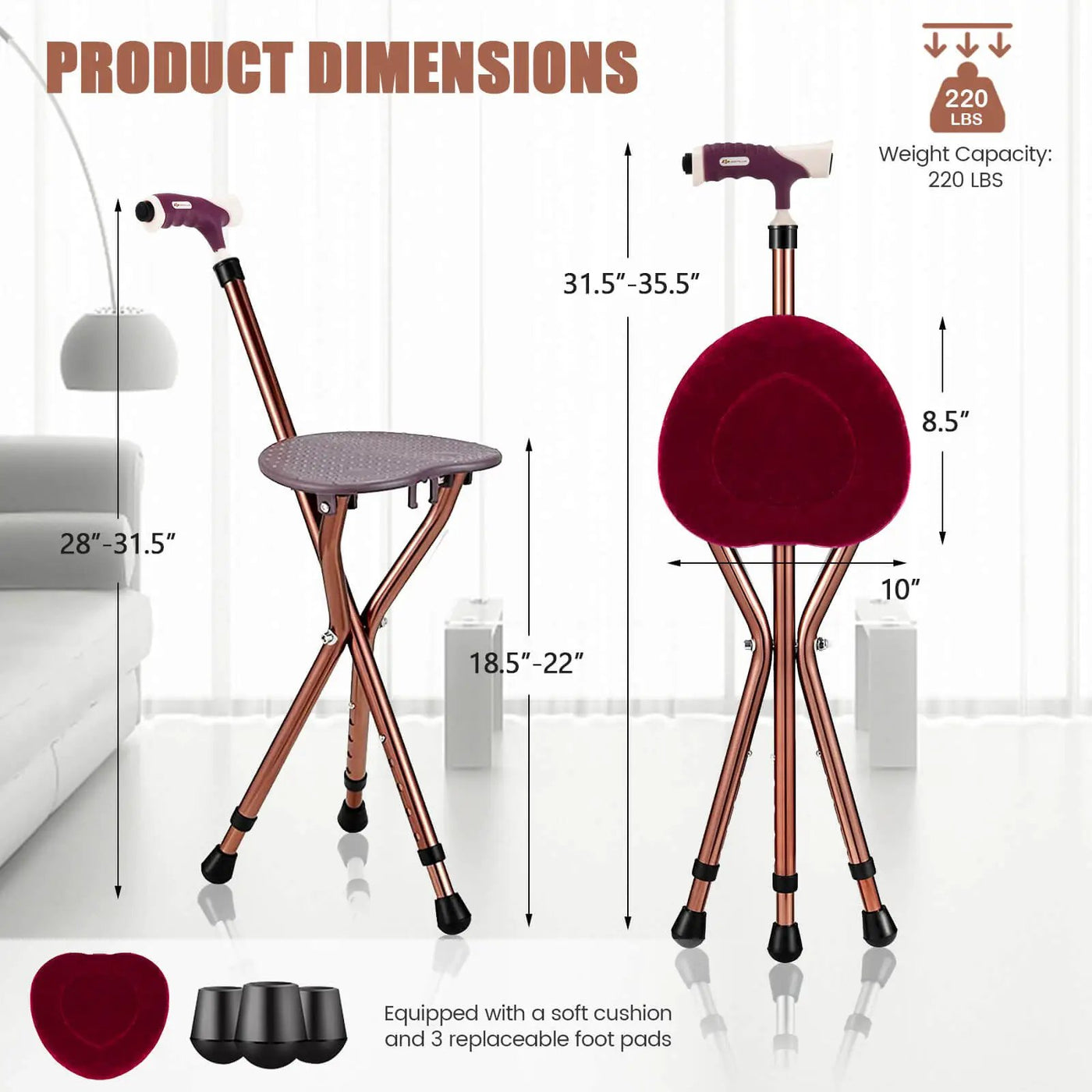 Lightweight Adjustable Folding Cane Seat with Light by DirectDeals