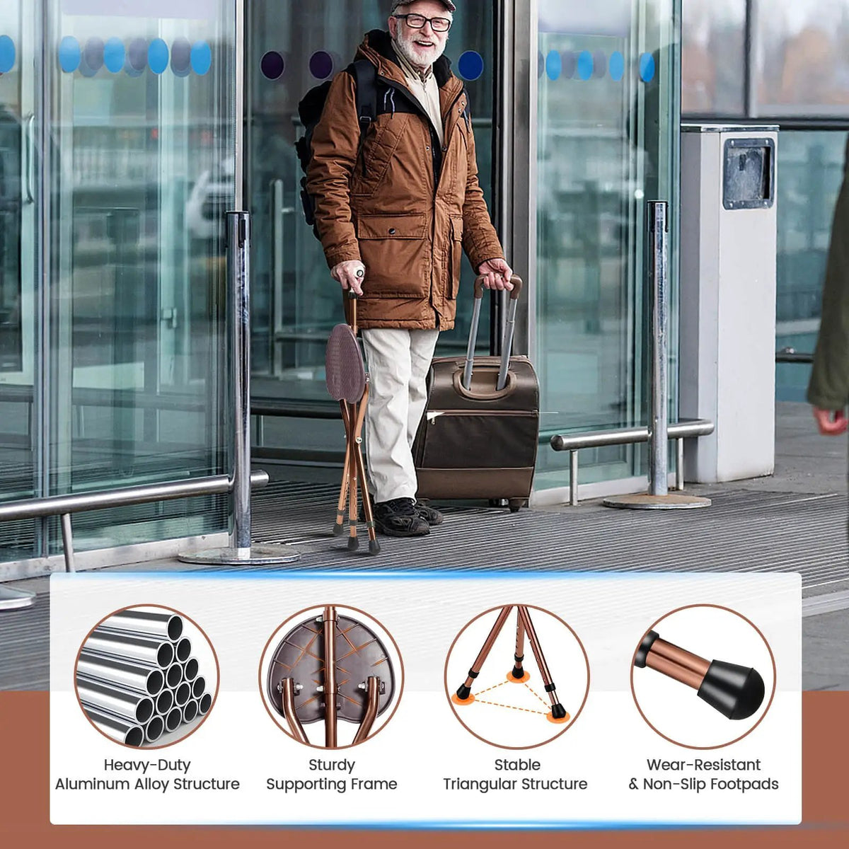 Lightweight Adjustable Folding Cane Seat with Light by DirectDeals