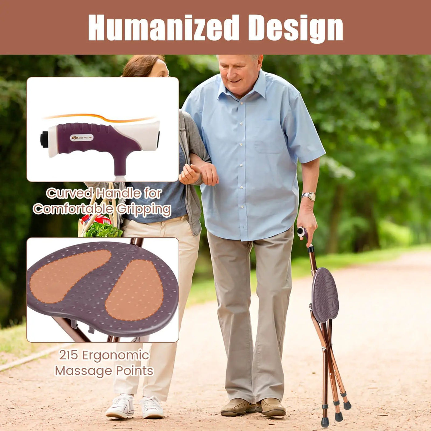 Lightweight Adjustable Folding Cane Seat with Light by DirectDeals