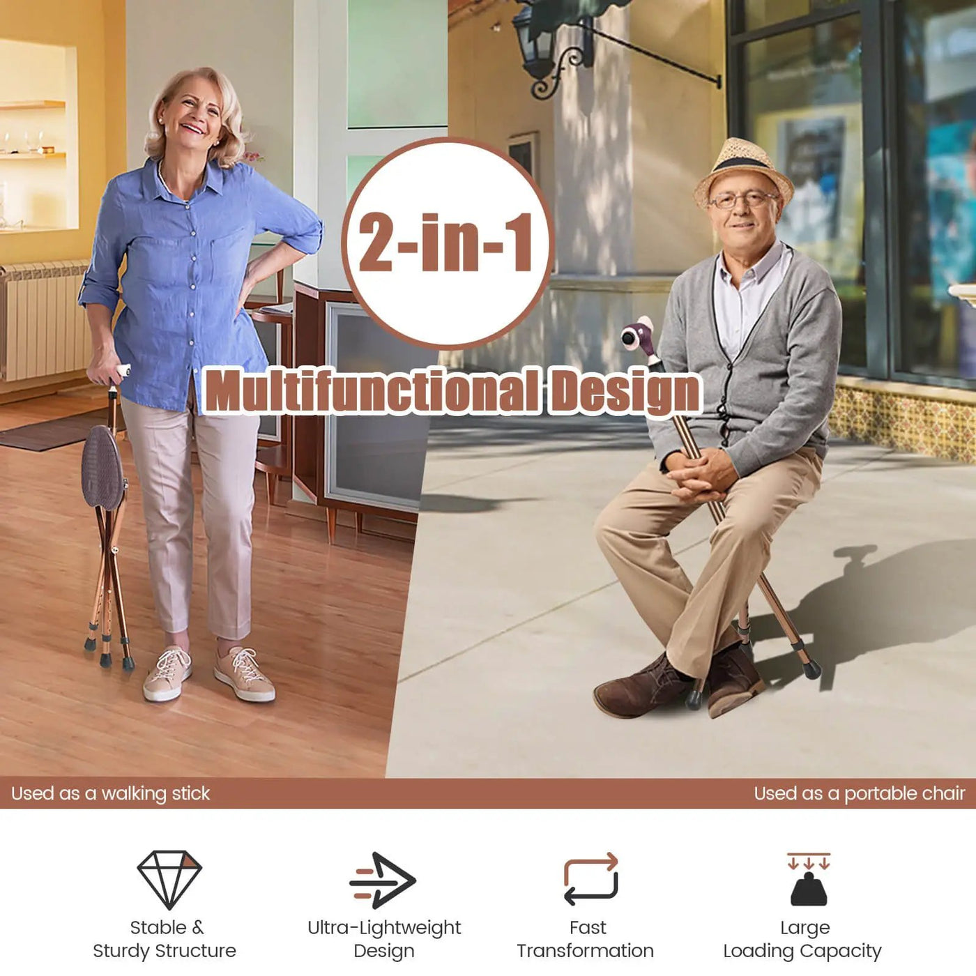 Lightweight Adjustable Folding Cane Seat with Light by DirectDeals