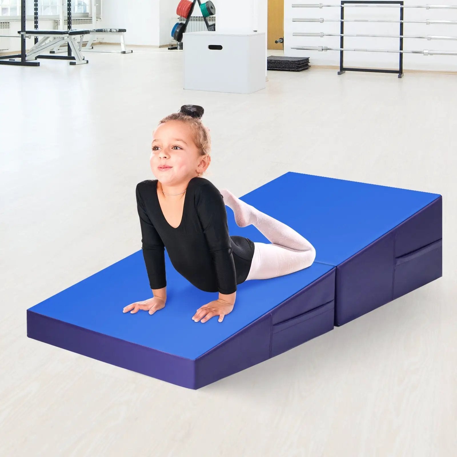 Folding Incline Mat Slope Cheese Gymnastics Gym Exercise Yellow by DirectDeals