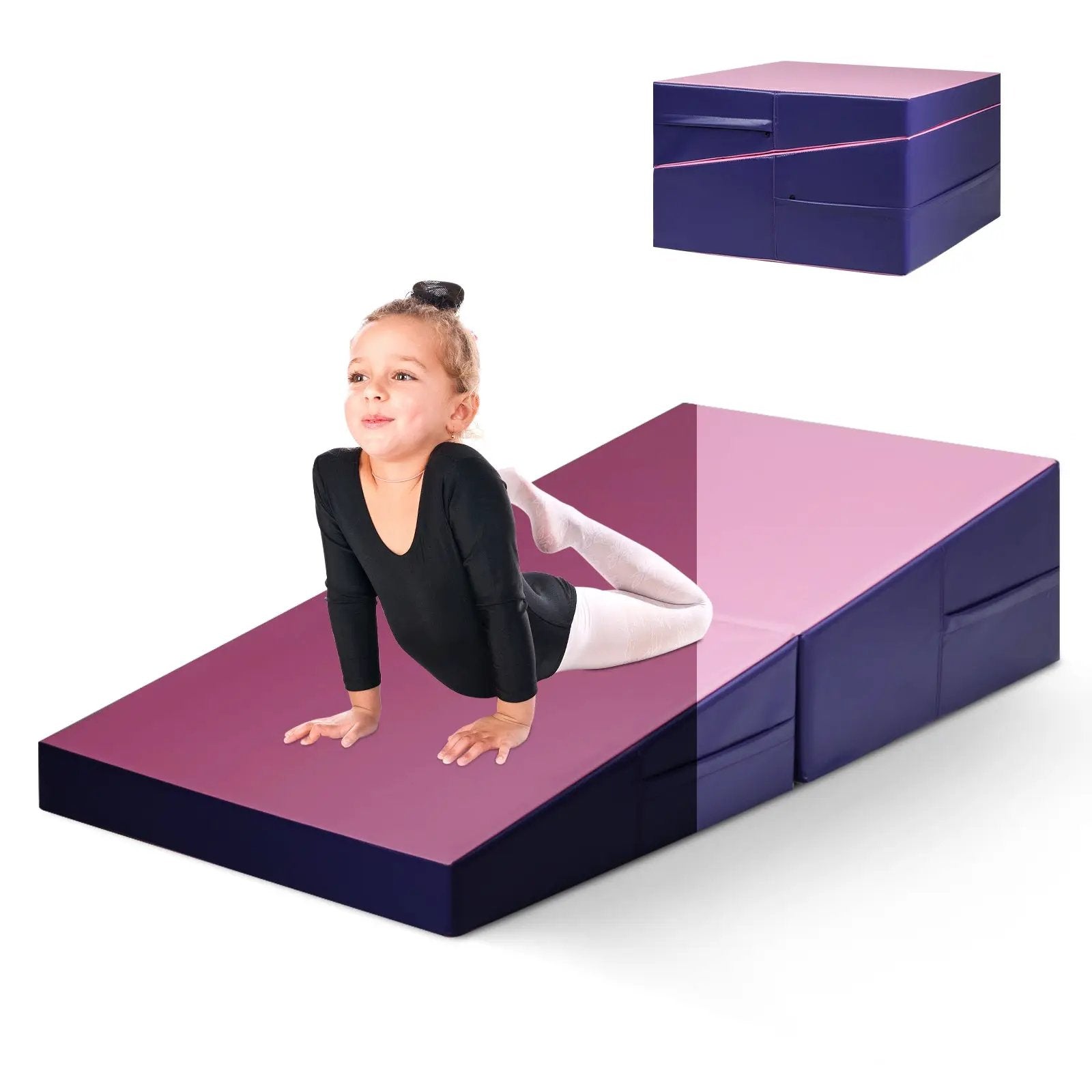Folding Incline Mat Slope Cheese Gymnastics Gym Exercise Yellow by DirectDeals