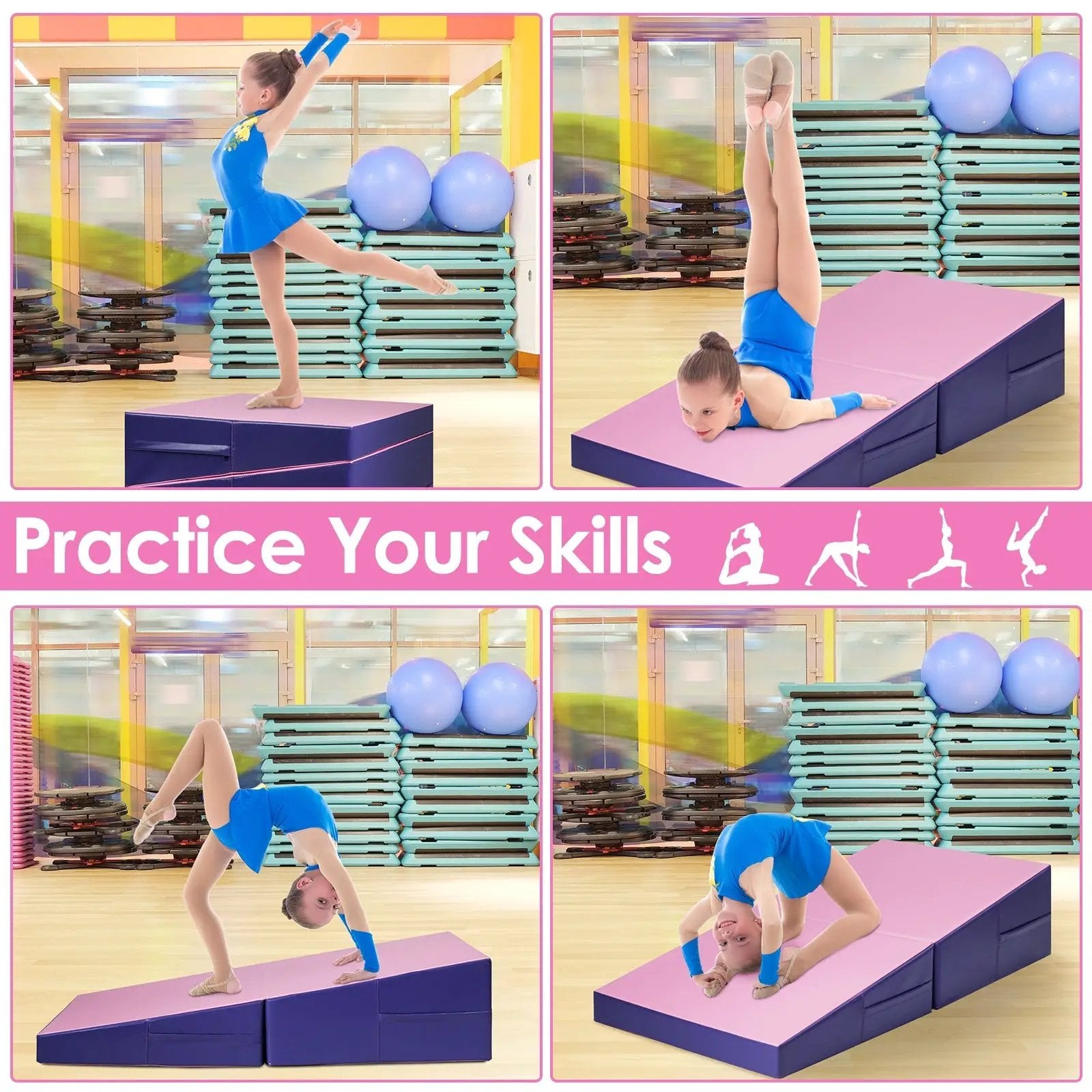 Folding Incline Mat Slope Cheese Gymnastics Gym Exercise Yellow by DirectDeals